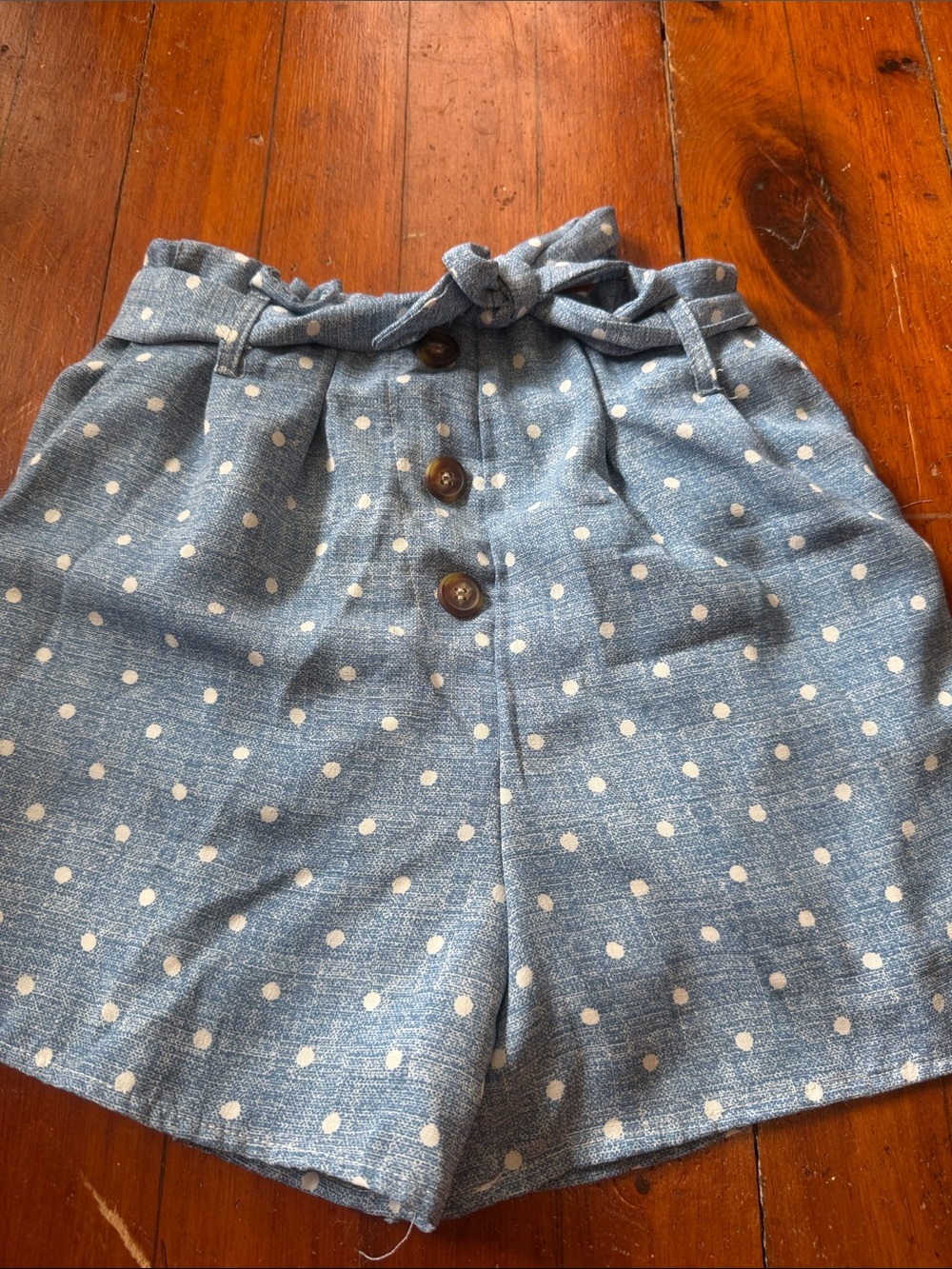 Amy Byer Blue Polka Dot Paperbag Waist Shorts